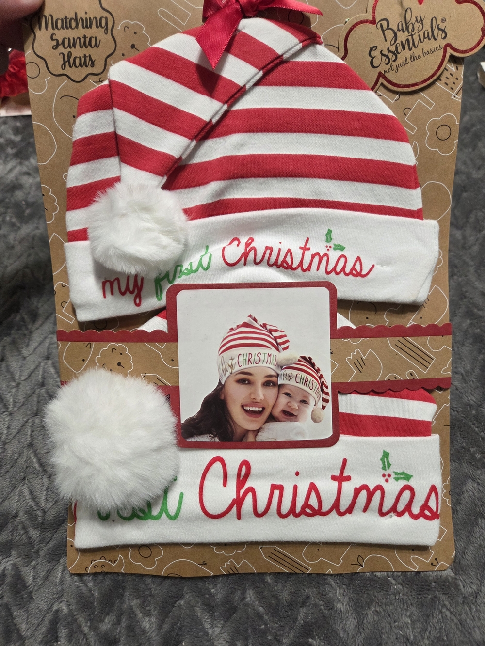Baby Essentials Red and White Striped Holiday Santa Hat Set Mom And Me